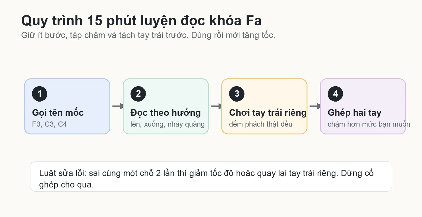 Quy trình 15 phút luyện đọc khóa Fa cho tay trái piano