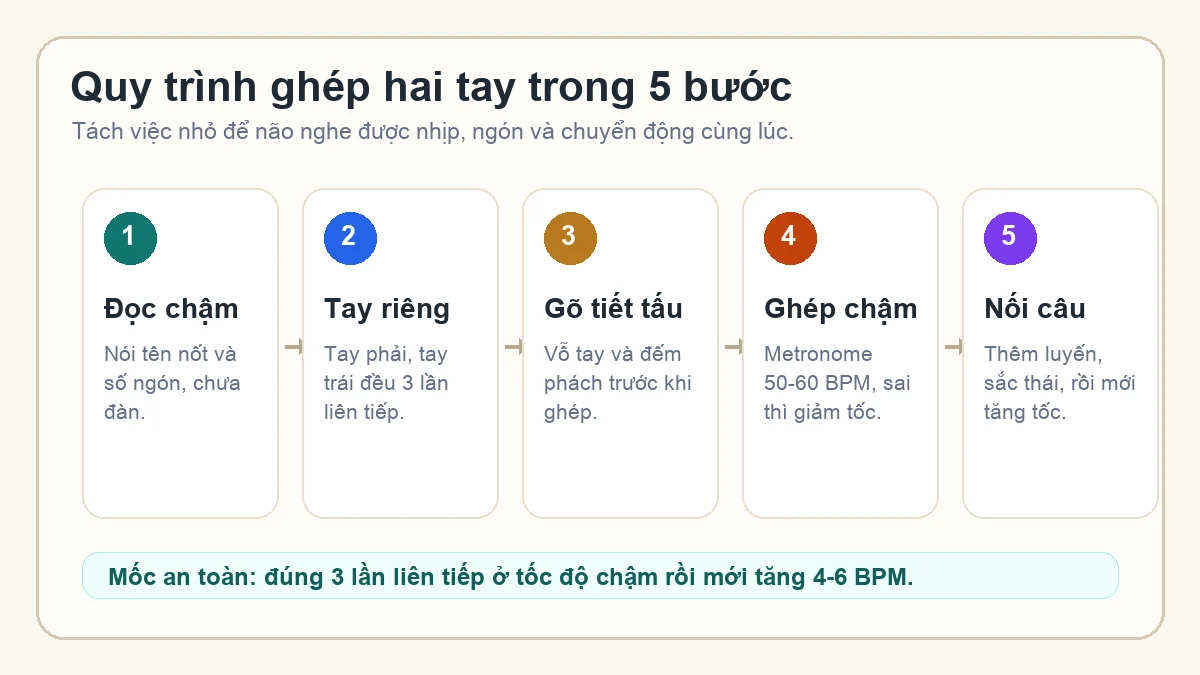 Quy trình 5 bước để ghép hai tay piano chắc nhịp
