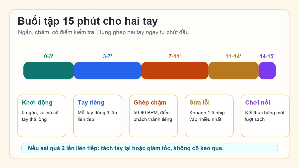 Sơ đồ buổi tập 15 phút cho người mới tập hai tay piano