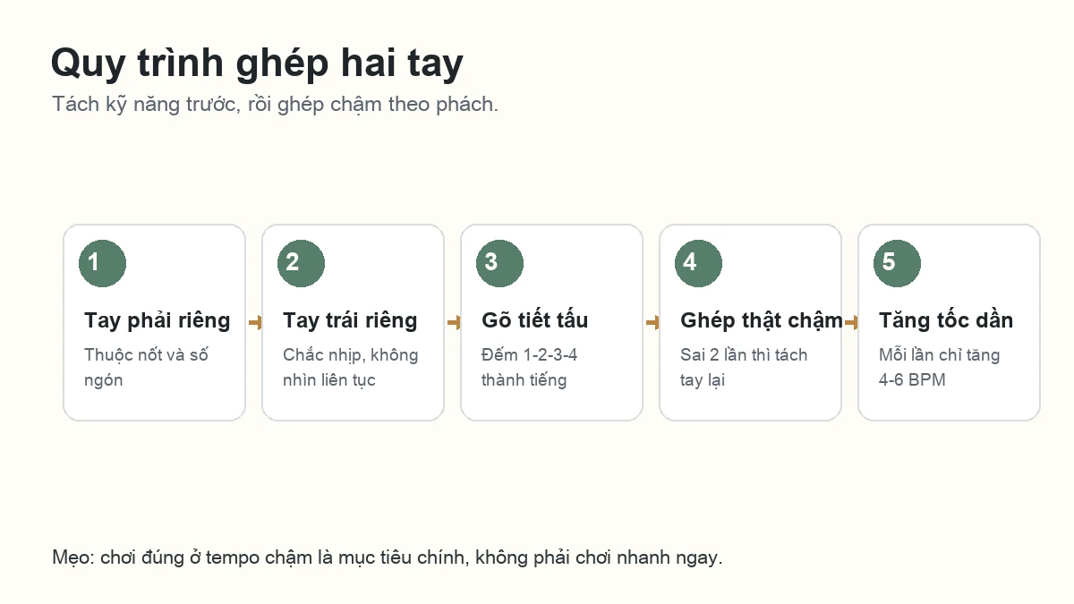 Quy trình ghép hai tay piano từ tay riêng đến tăng tốc