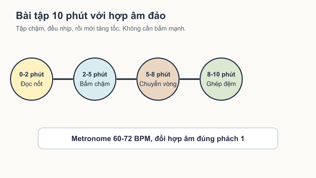 Lịch tập 10 phút để luyện hợp âm đảo trên piano với metronome