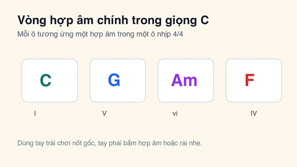 Sơ đồ vòng hợp âm Soar On Eagles Wings giọng C gồm C G Am F