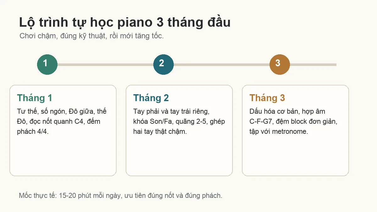 Sơ đồ lộ trình tự học piano 3 tháng đầu cho người mới