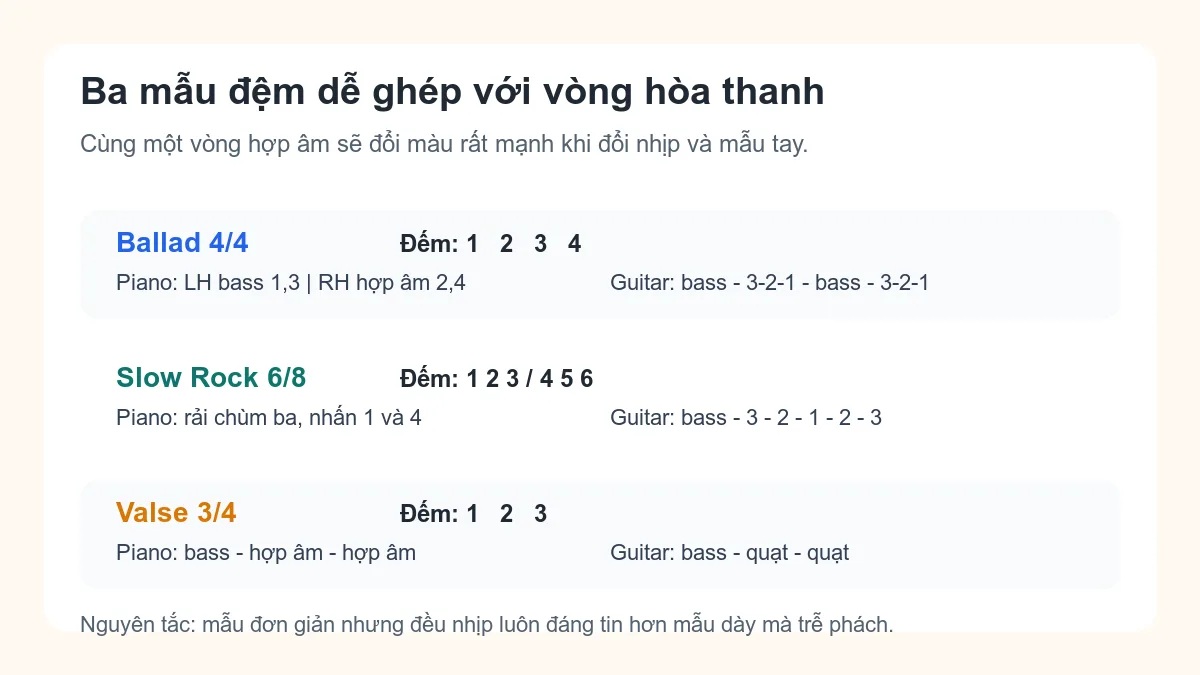 Ba mẫu đệm Ballad Slow Rock và Valse để ghép với vòng hòa thanh phổ biến