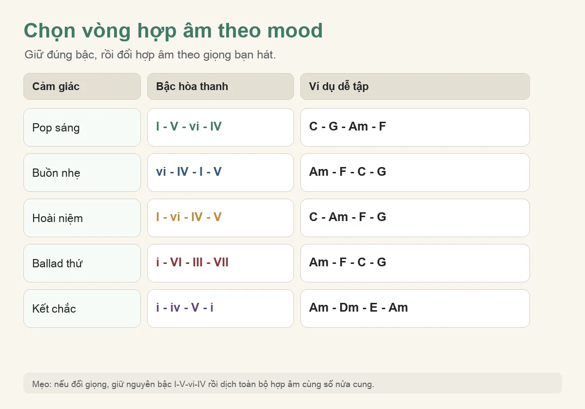 Sơ đồ chọn vòng hợp âm dễ đệm hát theo mood